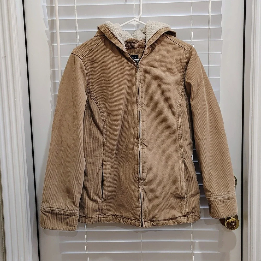 Sonoma Corduroy Jacket Womens Medium Tan Sherpa Hooded Zip Up Utility Coat Warm